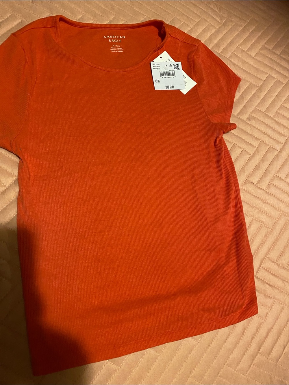 American Eagle Outfitters Orange Ribbed Crewneck Short Sleeve Tee